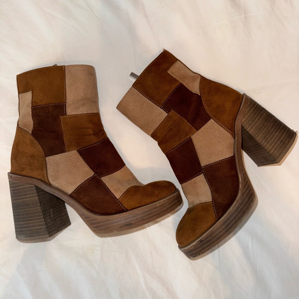 Patchwork Brown Ankle Boots